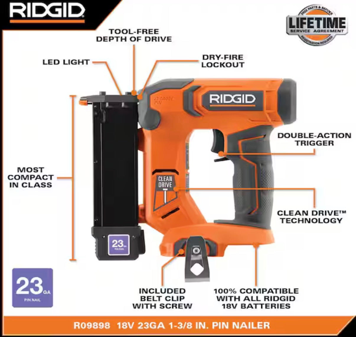 RIDGID 18V 23g Headless Pin Nailer