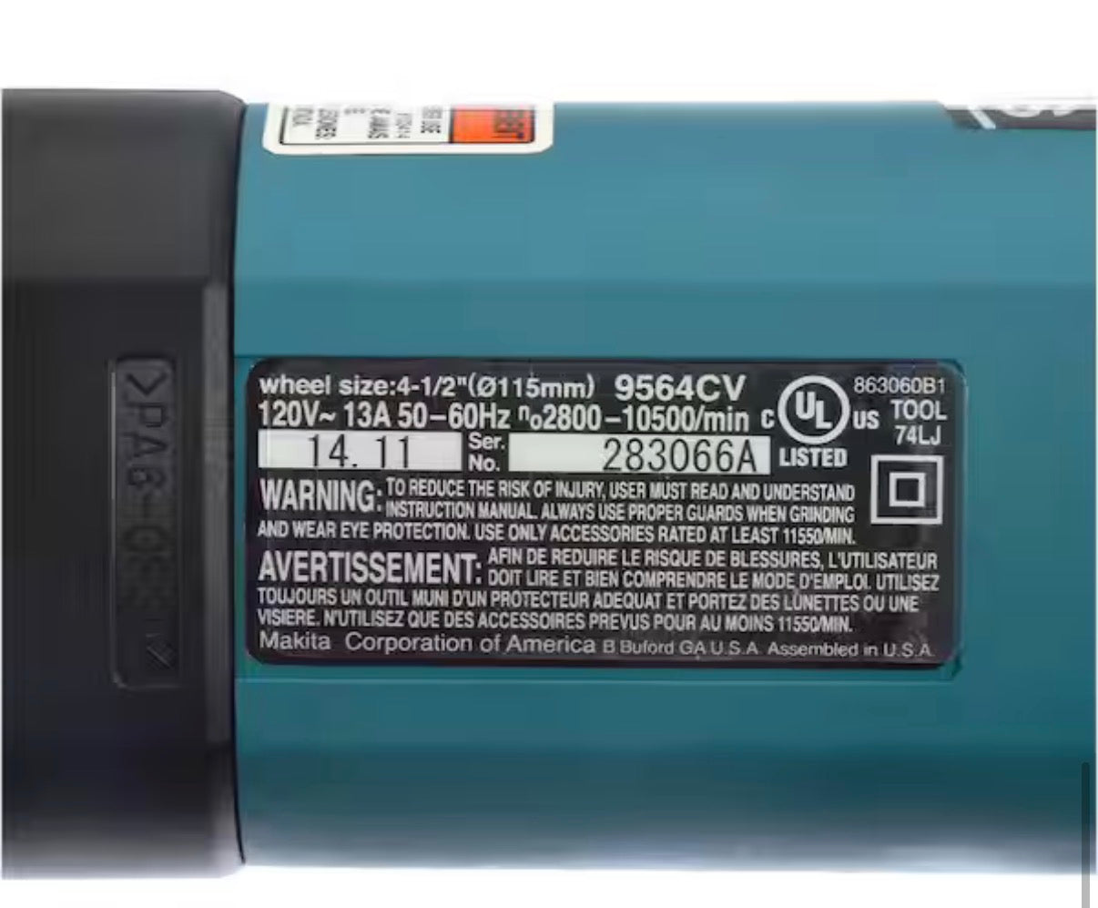 Makita 13 Amp 4-1/2 in. Corded SJS High-Power Angle Grinder